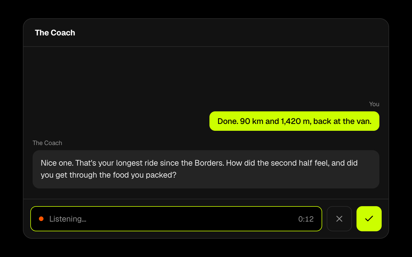 Recording a voice message in the coach chat