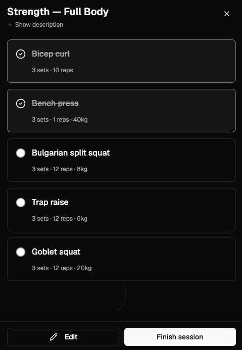 Starting a strength session